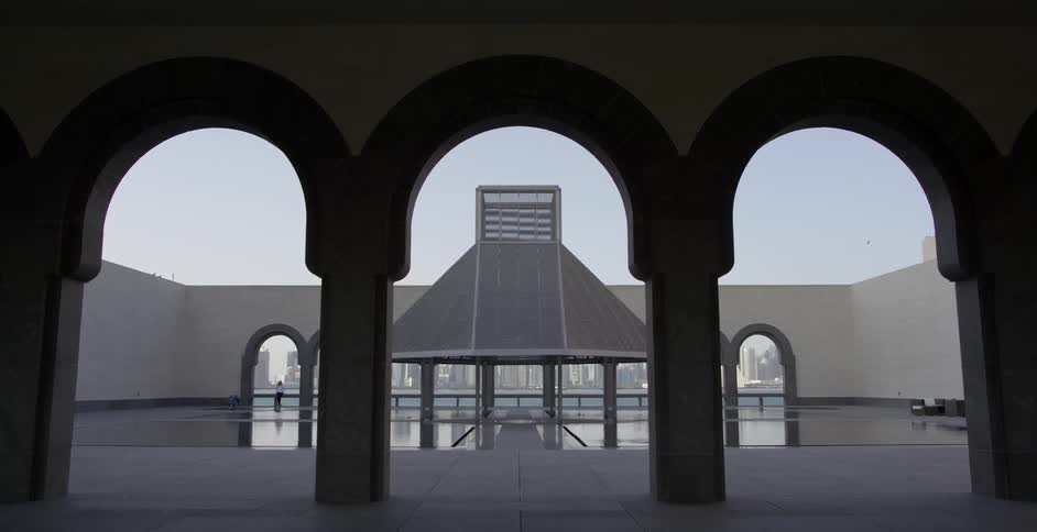 A courtyard surrounded by archways