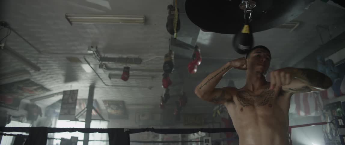 A person using a speed bag