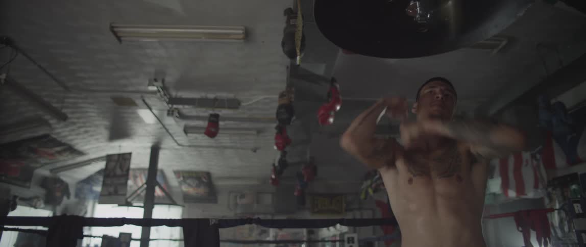A person using a speed bag