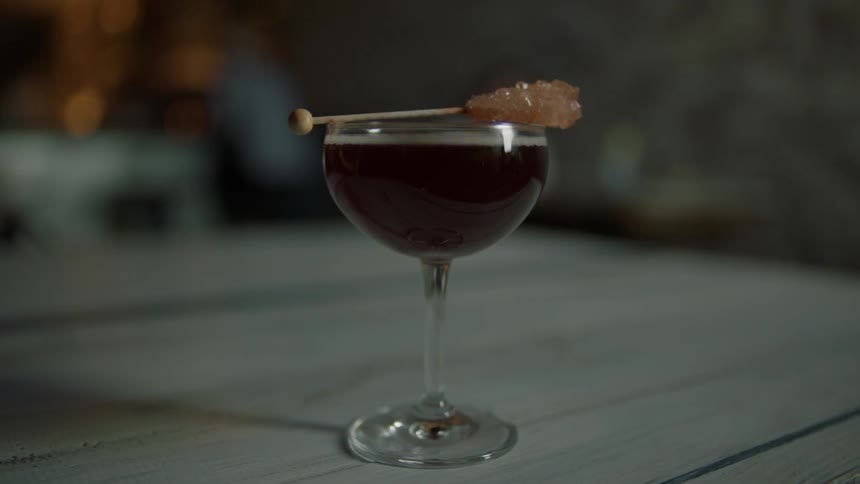 A beverage is placed on a restaurant table