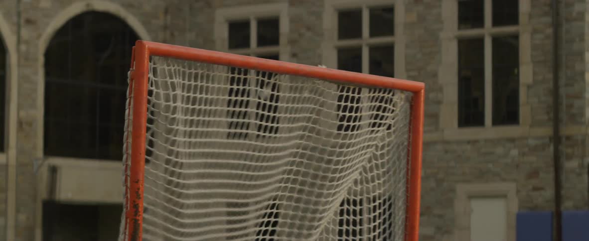 A ball is thrown into a net on the field