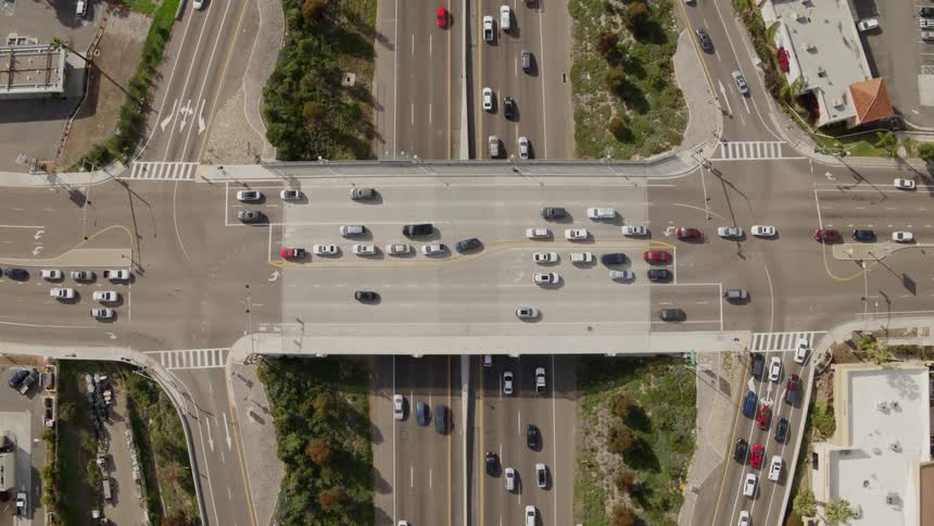 The roads below are full of cars