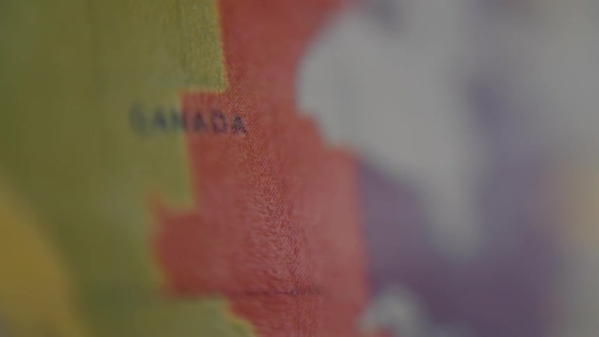 A map has a picture of canada on it