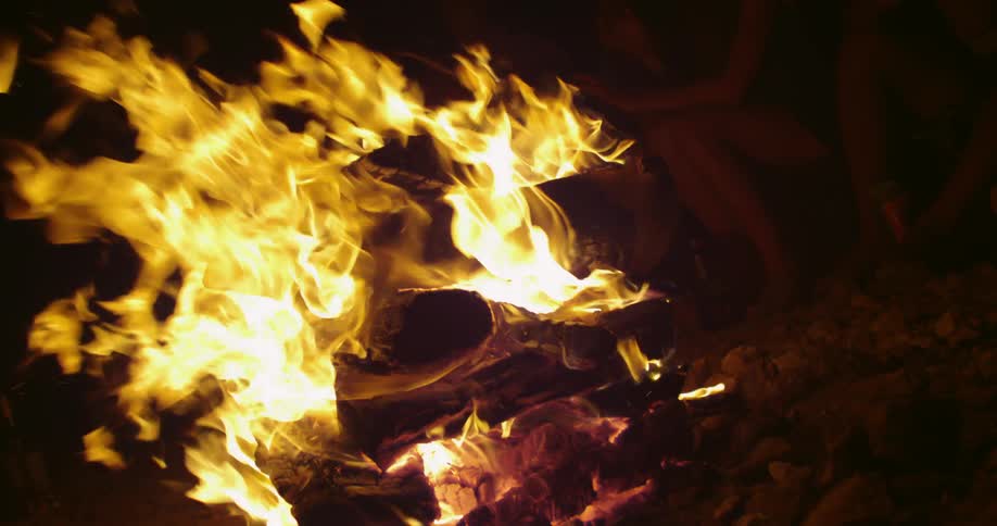 A campfire burns