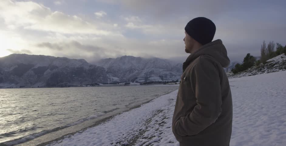 A person walking in the snow