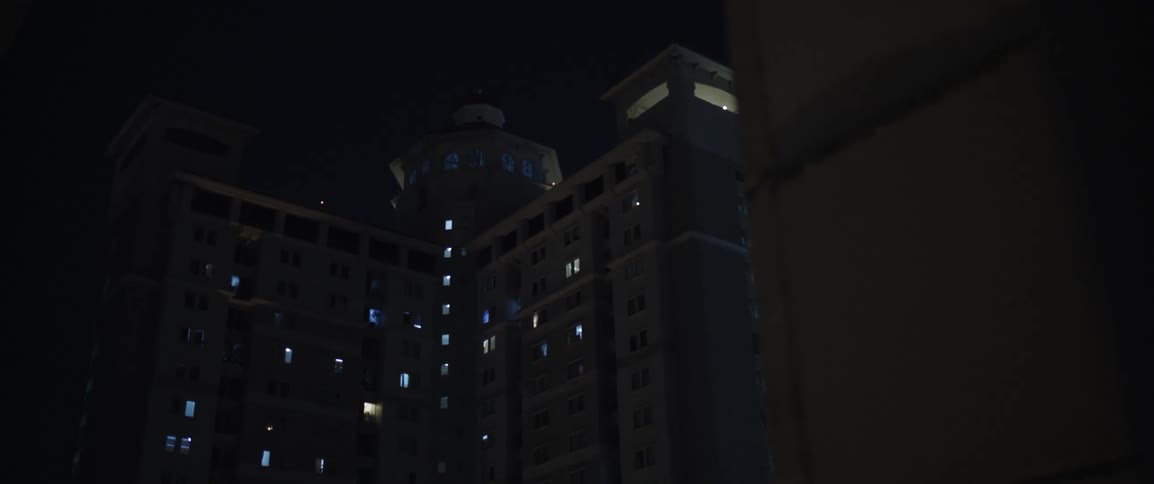 A view of a city building at night