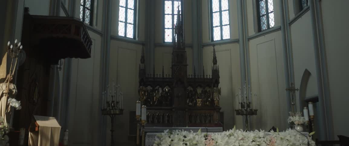 Religious objects sit inside a church