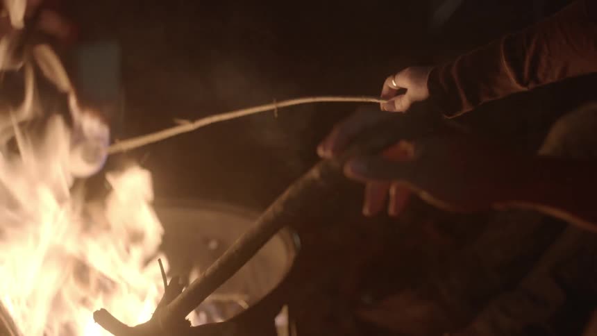 People roasting marshmallows on a campfire