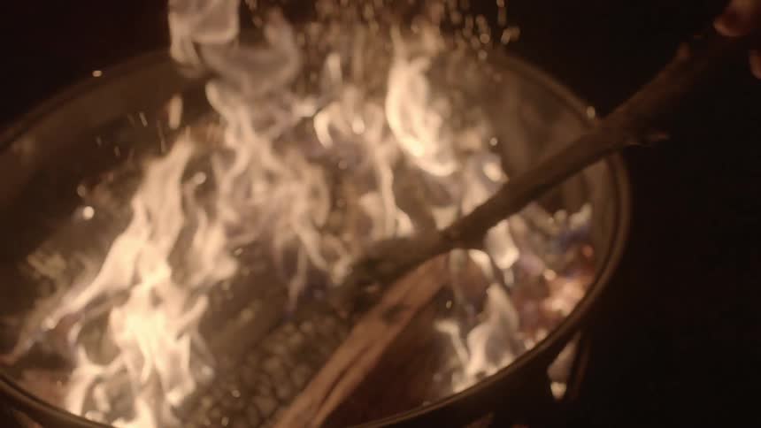 A roaring fire