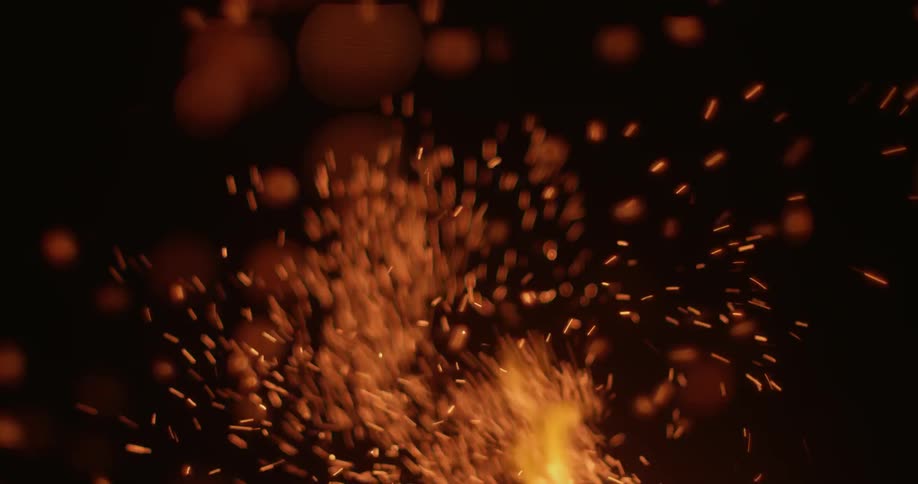 Sparks flying in a dark room