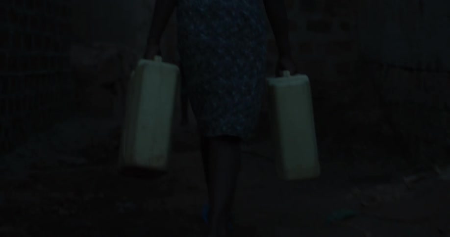 Person carries two suitcases at night