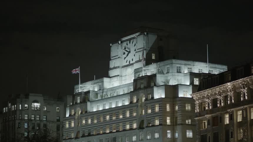 Government building in a city at night