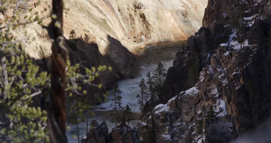 A river flows through a rocky canyon