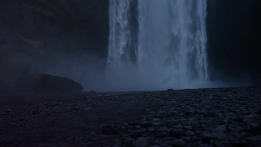 A waterfall at dusk