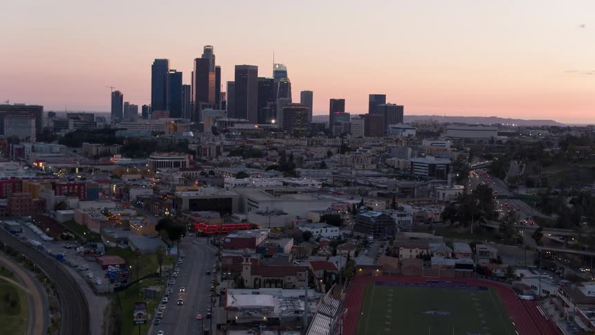 A large city at sunset