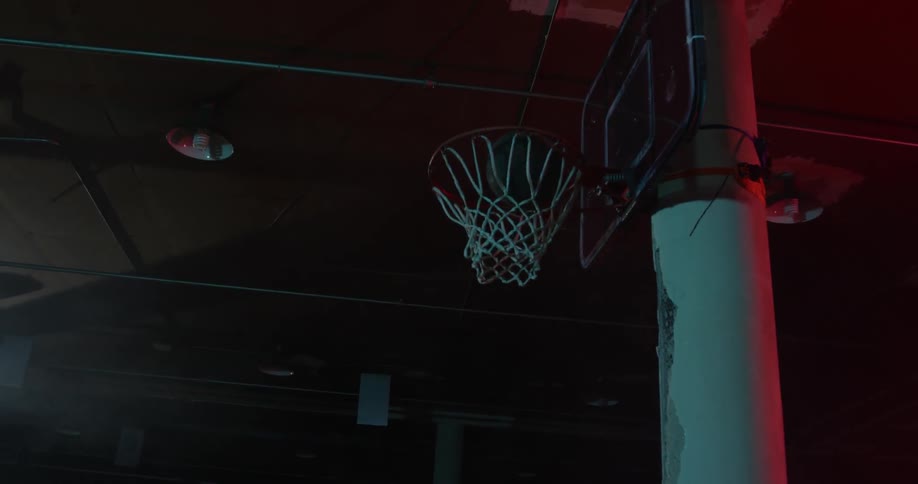 A person shoots and scores in the hoop