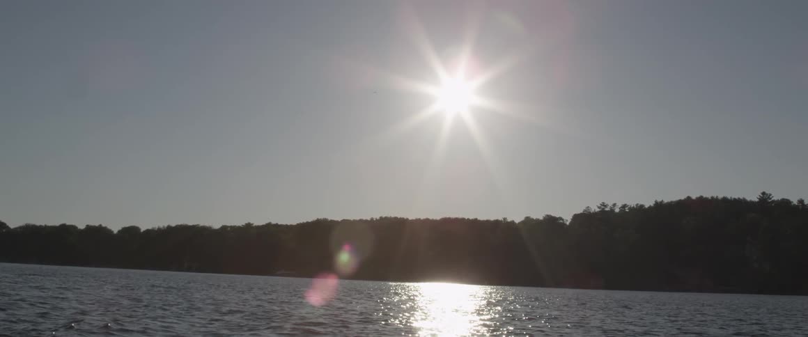 Water in a river flows at a smooth pace on a sunny morning