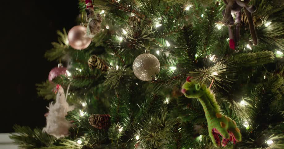 Decorations fill up a christmas tree
