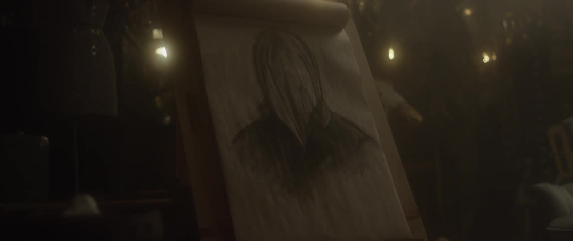 A portrait is of a person with a hood