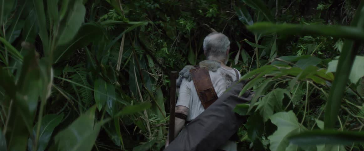 A man clears brush with a machete
