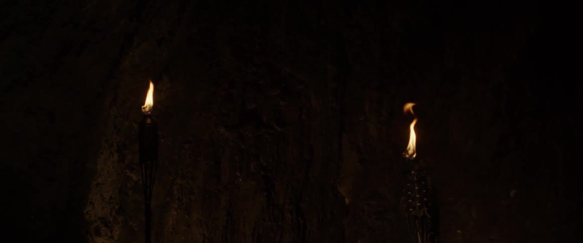 The cave has two torches on the wall