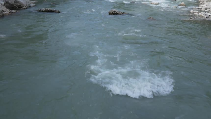 River water flows around rocks