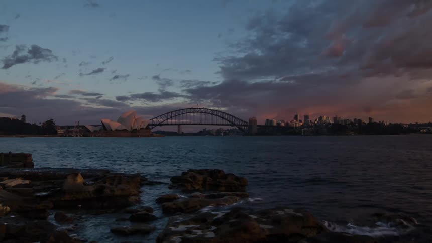 Harbour city sunrise with epic clouds