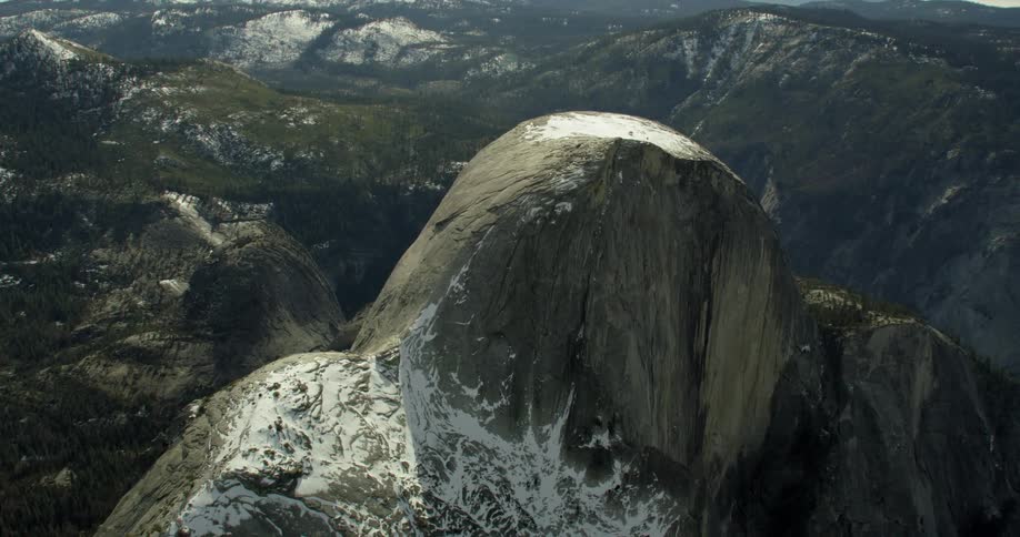 Half Dome covered in snow in Yosemite National Park, California