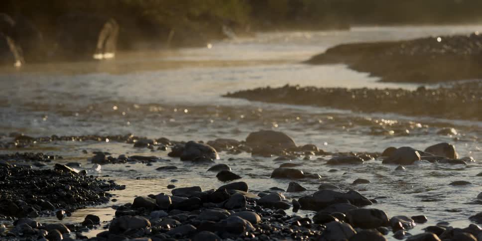 Water flows along a river