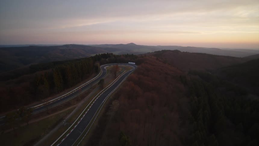 A race track of being filmed from a drone