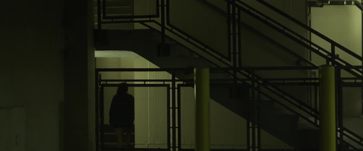 A woman is walking up a set of stairs