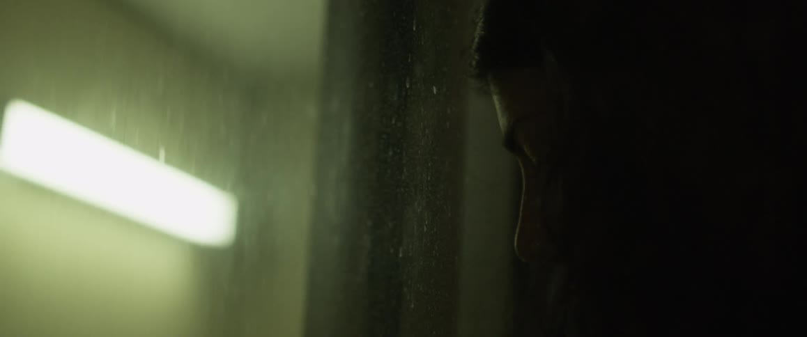 A woman watches out of an elevator window