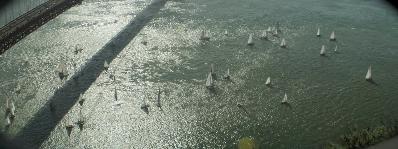 Sail boats sailing under a bridge