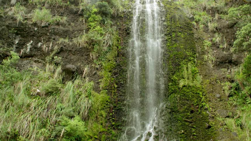 A waterfall is being filmed close up