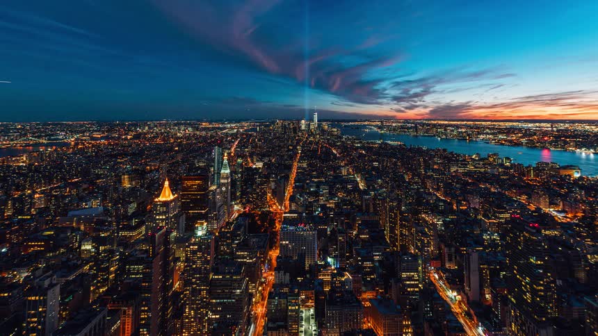 Clouds move over a city skyline