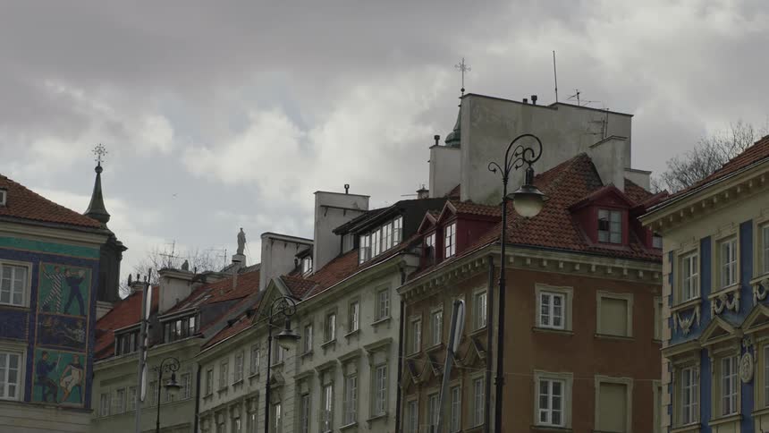 Old buildings in a city on a cloudy day