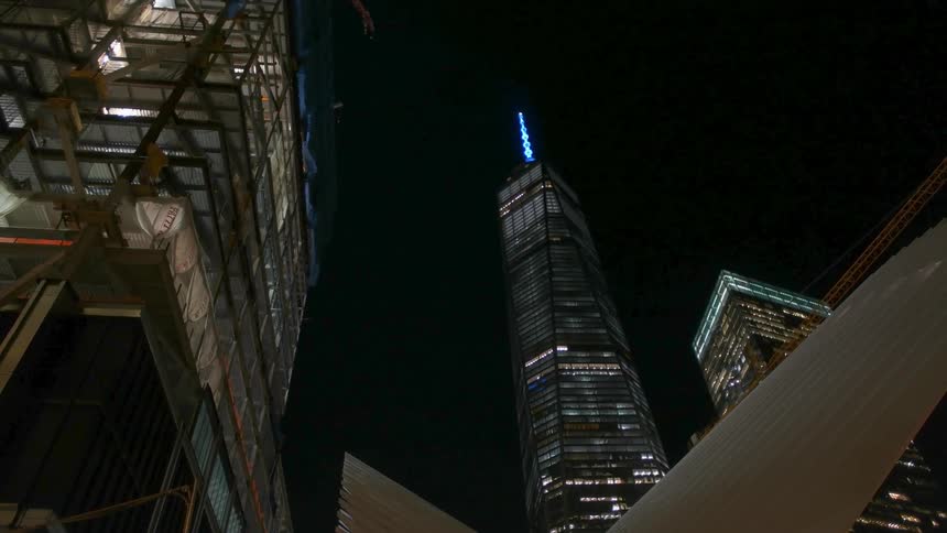 Skyscrapers lit up at night