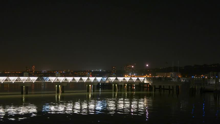 A bridge lit with triangle lights