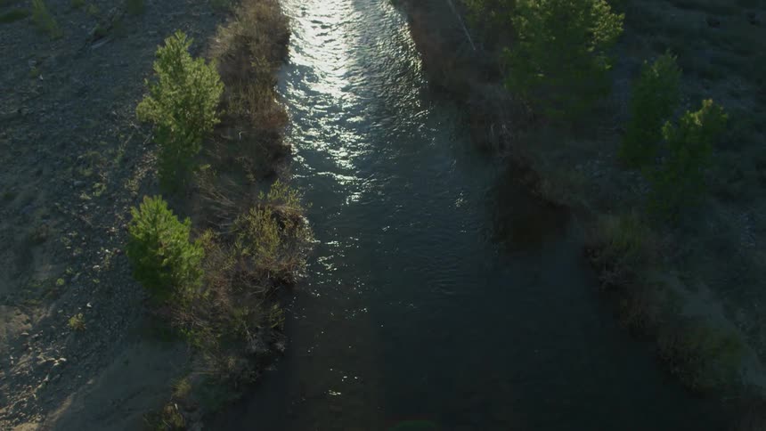 Sunlight shines on a flowing river