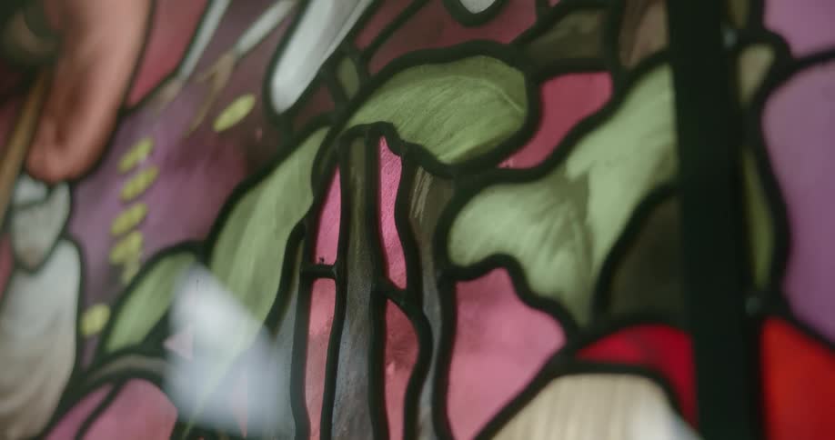 Stained glass covers a window