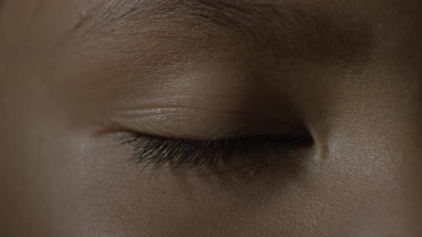 A person blinks their eye