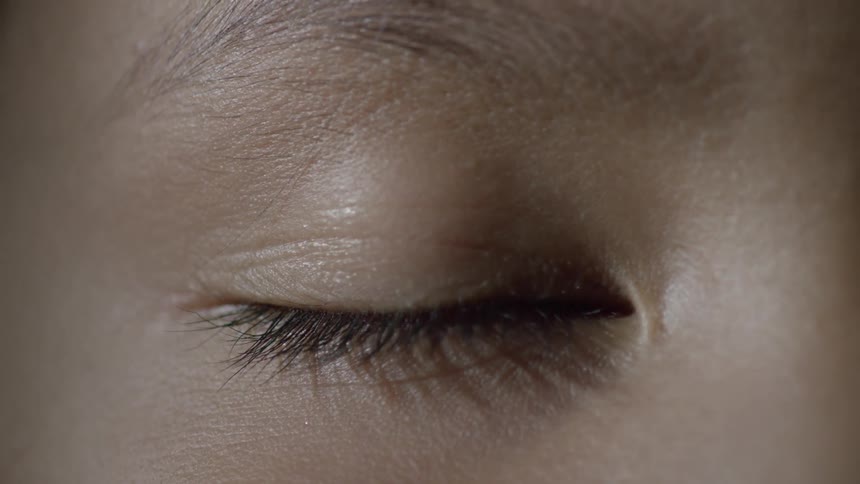 A person blinks their eye