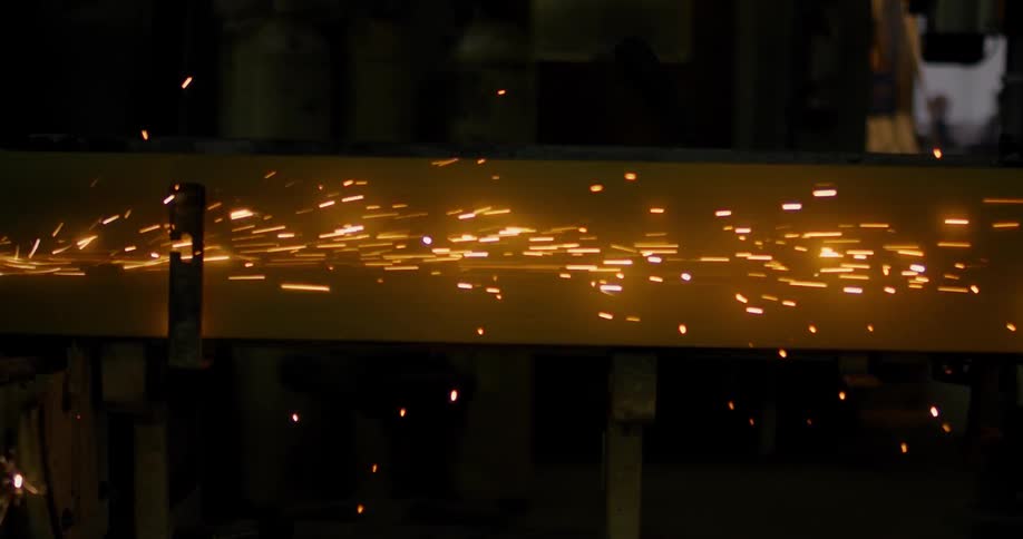 Sparks fly in a workshop