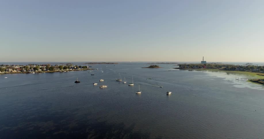 Boats travel in the bay while others remain still