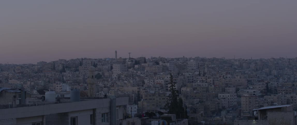 A large city at sunset