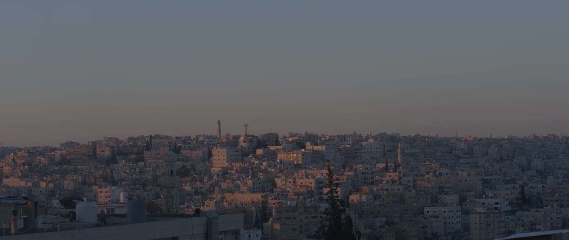 Many buildings in a city sit under a blue sky