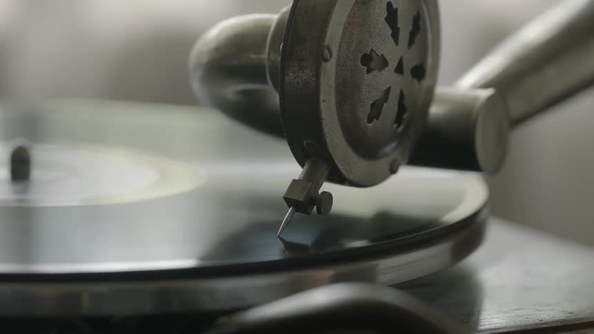 Record rotates around on a record player