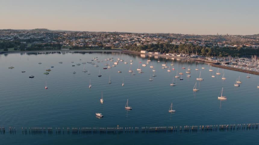 Many boats float in the water