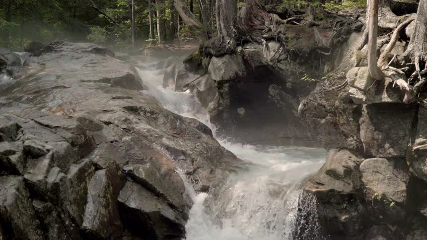 Water flows rapidly down a stream