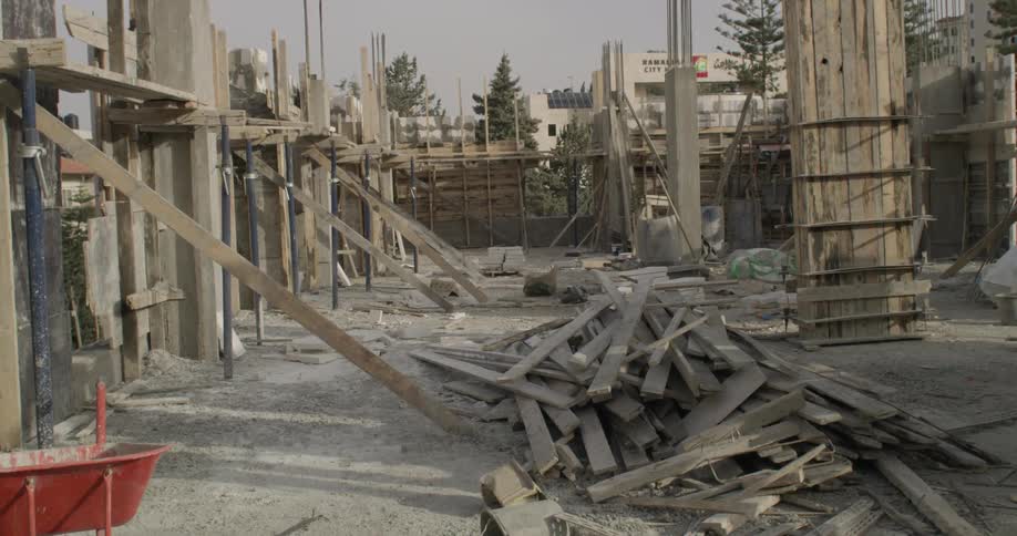A pile of wooden planks